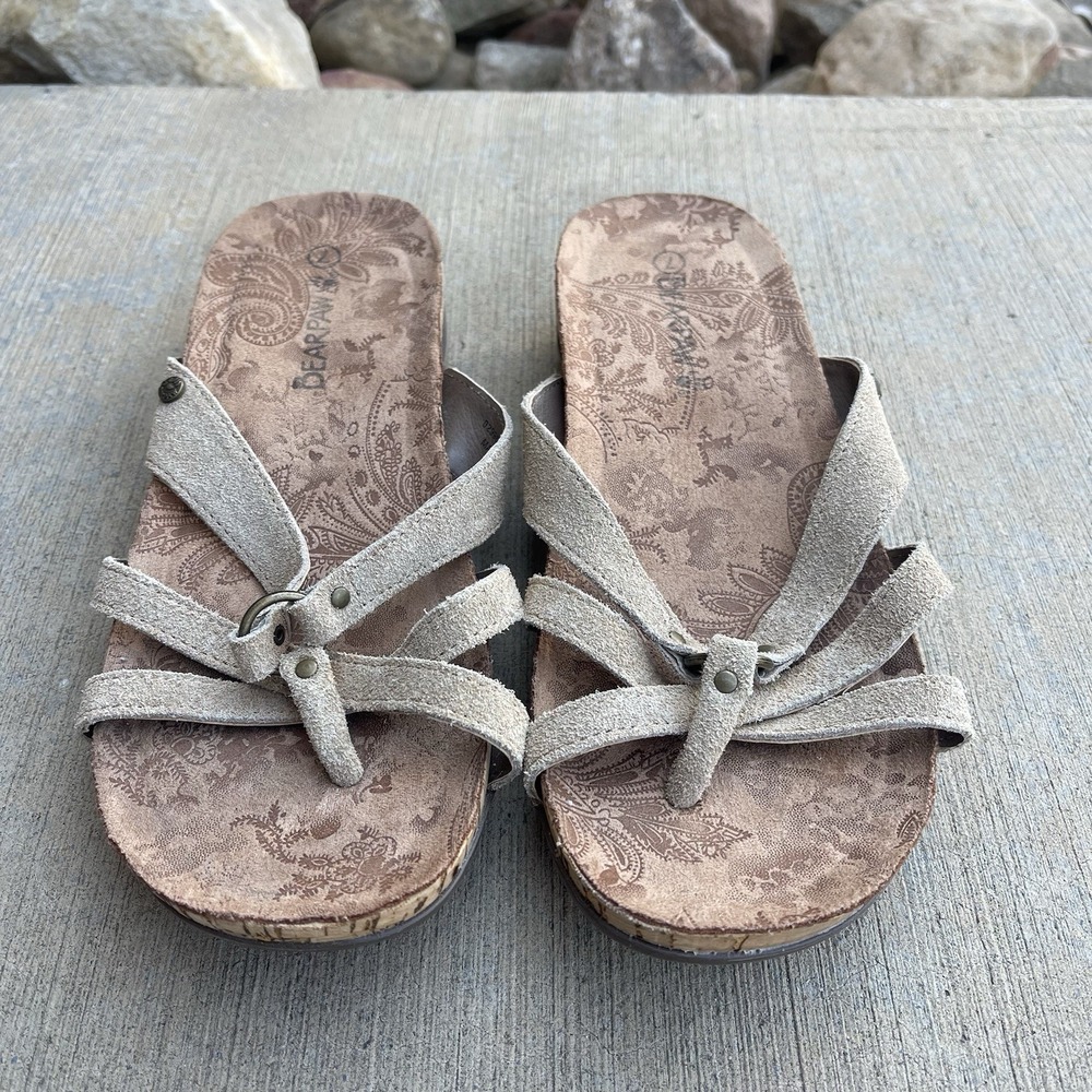 BearPaw Fawn Thong Slip On Comfort Iced Coffee Strappy Sandals‎ Women's Size 7